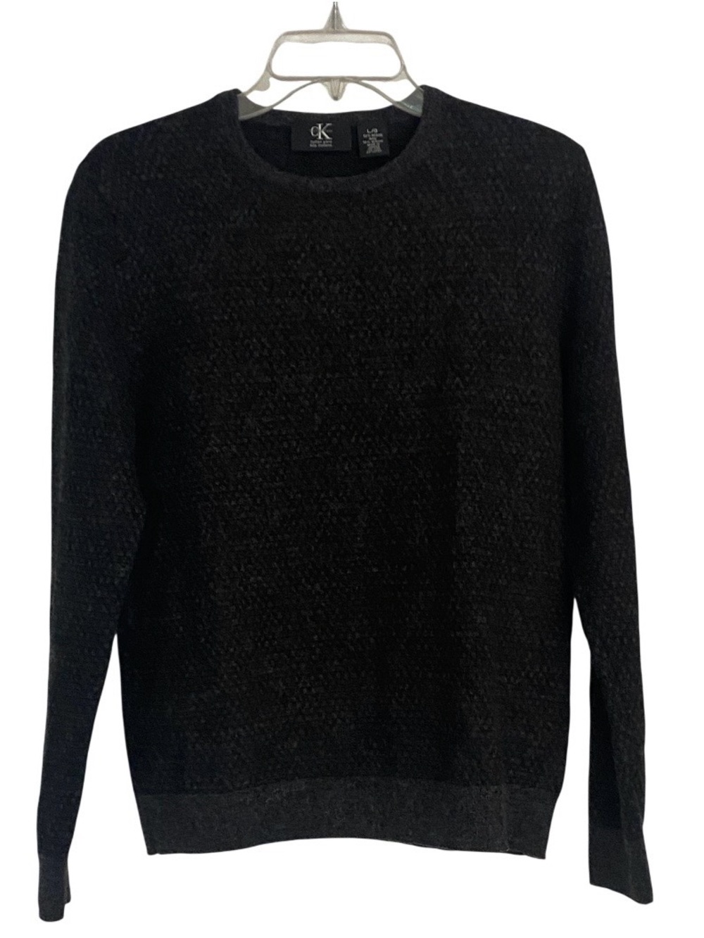 Calvin Klein Charcoal Gray Textured Wool Crewneck Sweater